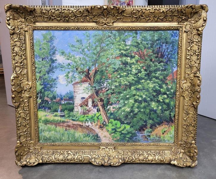 Alfred HAZLEDINE, boerin met kippen bij de hoeve, Antiek en Kunst, Kunst | Schilderijen | Klassiek, Ophalen