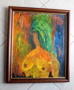 Schilderij olieverf kleurrijk vrouwelijk naakt 59x70 cm, Antiek en Kunst, Ophalen