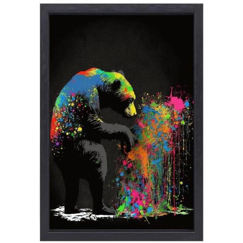 Toile Banksy Bear + cadre de cuisson 50x70cm, Antiquités & Art, Art | Peinture | Moderne, Envoi