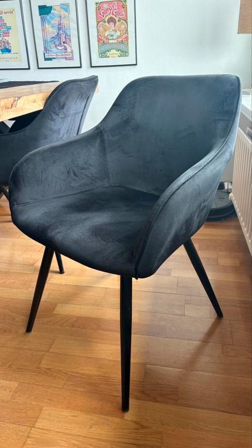 2 zwarte fluwelen stoelen tectake, Huis en Inrichting, Stoelen, Zo goed als nieuw, Metaal, Zwart, Ophalen