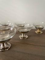 6 vintage ijscoupes in glas en zilver van Brevet, Ophalen of Verzenden, Gebruikt, Kom(men)