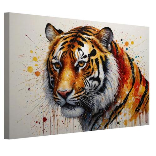 Tigre avec toile rouge et orange 60x40cm - 18mm., Antiquités & Art, Art | Peinture | Moderne, Envoi