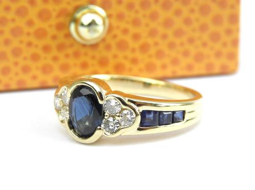 Bague 18 carats avec saphirs et diamants, Bijoux, Sacs & Beauté, Bagues, Comme neuf, Femme, 17 à 18, Bleu, Or, Avec pierre précieuse