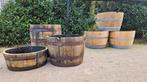 Eikenhouten bloembakken - tuindecoratie - vaten - planten, Tuin en Terras, Bloembakken en Plantenbakken, Ophalen, Tuin, Rond, Zo goed als nieuw