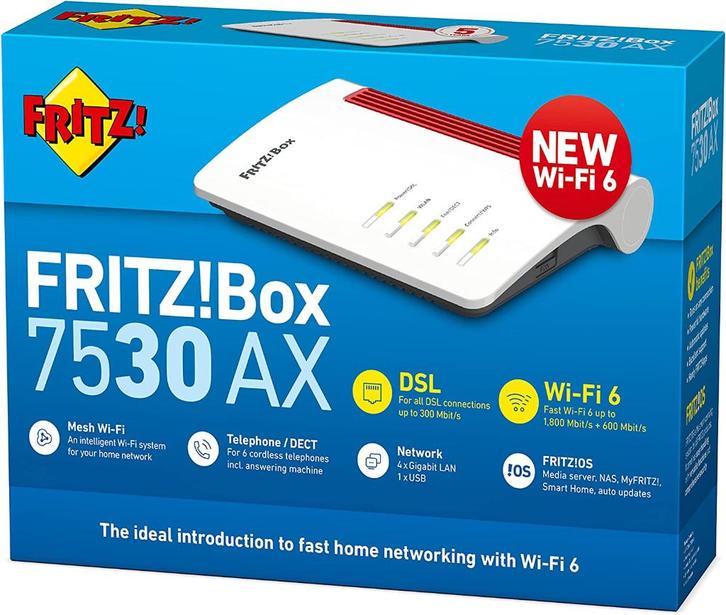 avm fritz box 7530AX - vdsl +dect+gigabit + a/b/g/n/ac/ax gv, Computers en Software, Routers en Modems, Refurbished, Router met modem