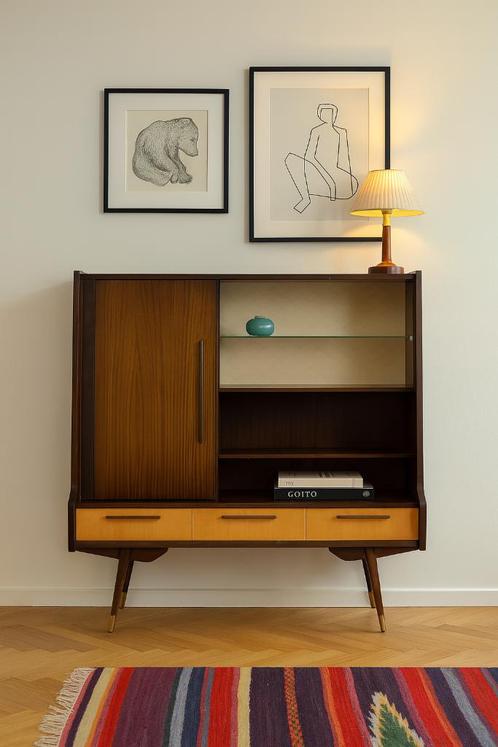 Prachtige vintage duo tone barkast, Huis en Inrichting, Kasten | Buffetkasten, Gebruikt, Met lade(s), Met deur(en), Met plank(en)