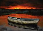 Kajaklandschap zonsondergang schilderij, door Joky Kamo, Ophalen