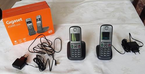 Draadloze telefoon Gigaset AS695 Duo, Télécoms, Téléphones fixes | Combinés & sans fil, Comme neuf, 2 combinés, À Faible Émission d'Ondes