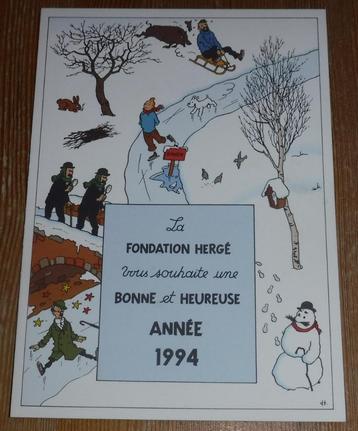 Tintin carte de voeux 1994 Hergé signé Fanny Rémi Kuifje