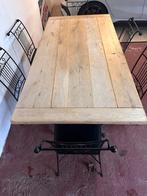 Tafel en stoelen van massief smeedijzer en massief hout, 200 cm of meer, 50 tot 100 cm, Gebruikt, Eikenhout