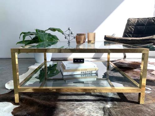Vierkante Messing vintage salontafel ’70 / ‘80, Antiek en Kunst, Curiosa en Brocante, Ophalen