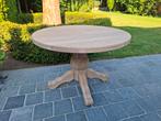 Volledig massief eiken ronde eettafel. Geluchtgomd., Ophalen of Verzenden, Zo goed als nieuw