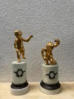 Art deco bronzen engeltjes op marmer, Antiek en Kunst, Ophalen, Brons