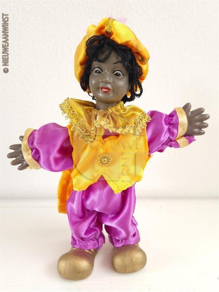 Authentieke etalage zwarte Piet pop - 22cm, paars/geel/goud, Diversen, Sinterklaas, Verzenden