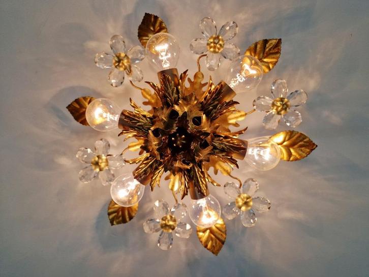Plafonnier florentin en métal doré, Banci Firenze, 1970, Antiek en Kunst, Antiek | Verlichting, Ophalen of Verzenden