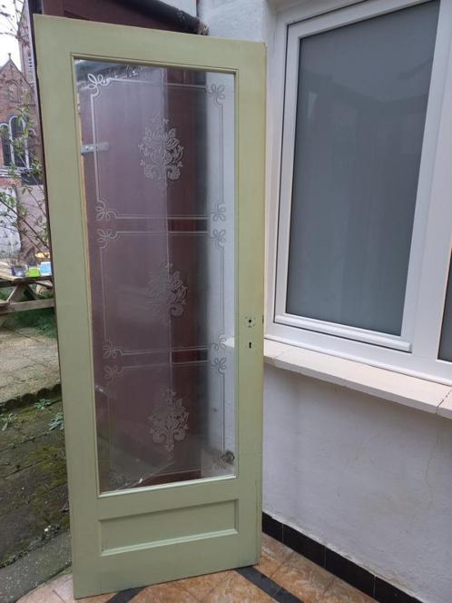 Oude houten deur met glas, Doe-het-zelf en Bouw, Deuren en Vliegenramen, Gebruikt, Binnendeur, 200 tot 215 cm, Minder dan 80 cm