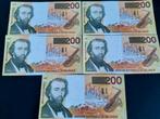 België: 5 biljetten 200 Bfr UNC Opeenvolgende nummers, Verzenden, Setje
