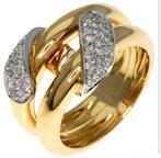 Bague or jaune et blanc 18ct + diamants, Gebruikt, Ophalen of Verzenden, Met edelsteen, Goud