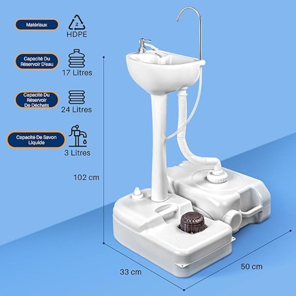 Évier de camping portable avec réservoir d'eau propre | Nou, Neuf, -, -, Serenelife
