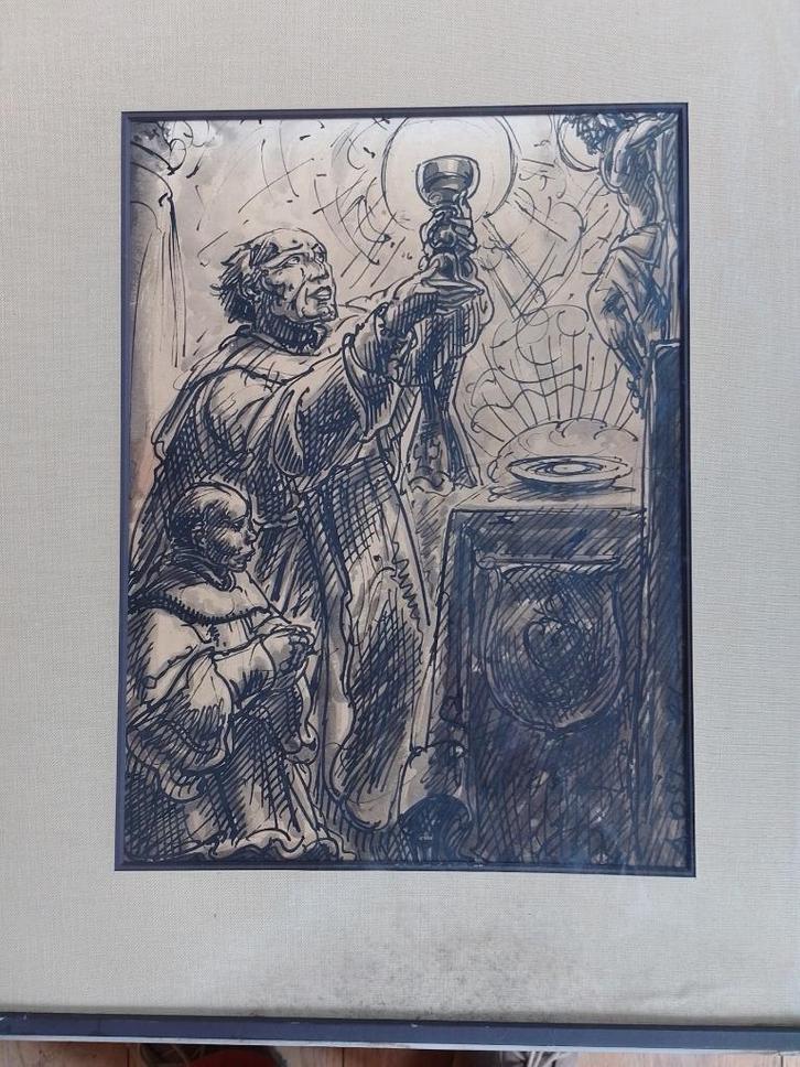 Alfred Ost  1884 - 1945   Penseeltekening  Priester, Antiek en Kunst, Kunst | Schilderijen | Klassiek, Verzenden