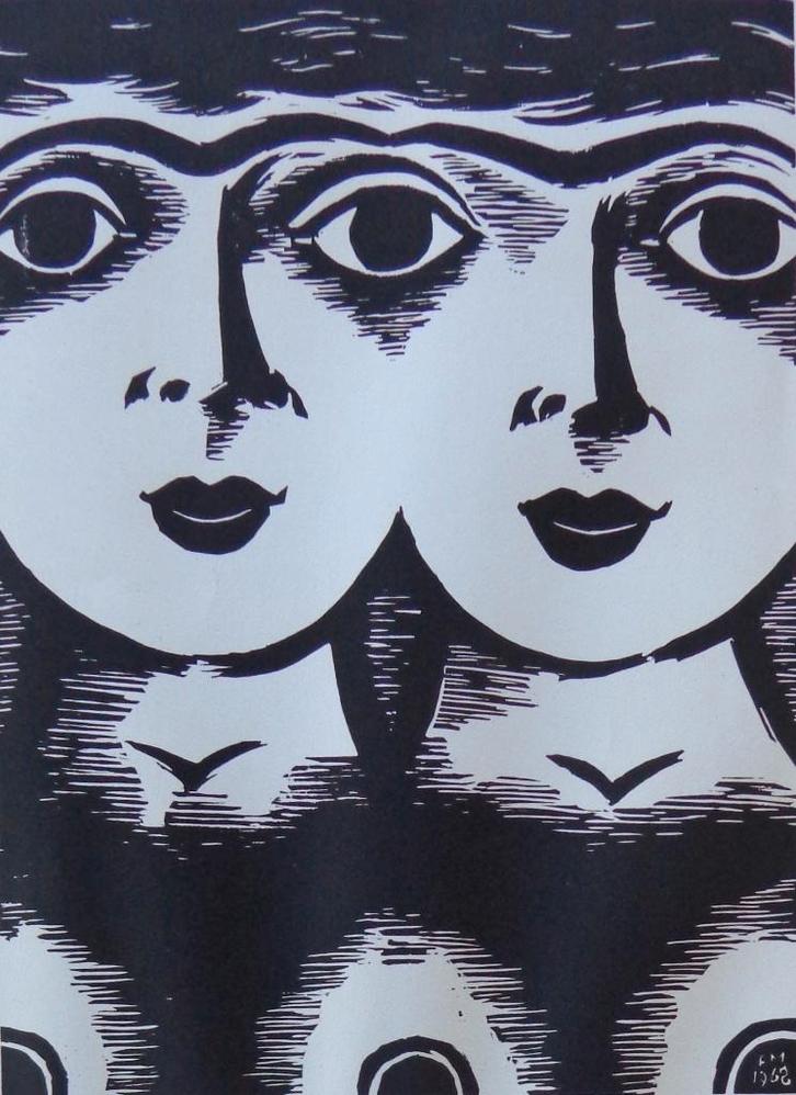 FRANS MASEREEL / DES YEUX / ZW-W HOUTSNEDE / 45x32cm / SIG, Antiek en Kunst, Kunst | Litho's en Zeefdrukken, Ophalen of Verzenden