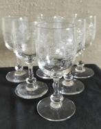 6 antieke likeurglazen van geëtst glas, Antiek en Kunst, Antiek | Glaswerk en Kristal, Ophalen of Verzenden