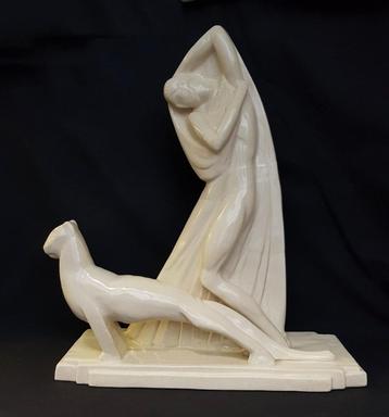 Statue Art Déco - Nimy - Oscar De Clerck - Craquelé., Enlèvement ou Envoi
