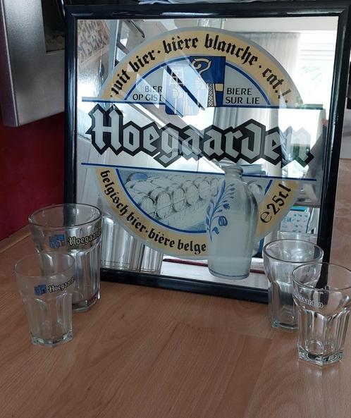 Hoegaarden-set: 1 spiegel + 4 glazen, Collections, Marques de bière, Comme neuf, Panneau, Plaque ou Plaquette publicitaire, Autres marques