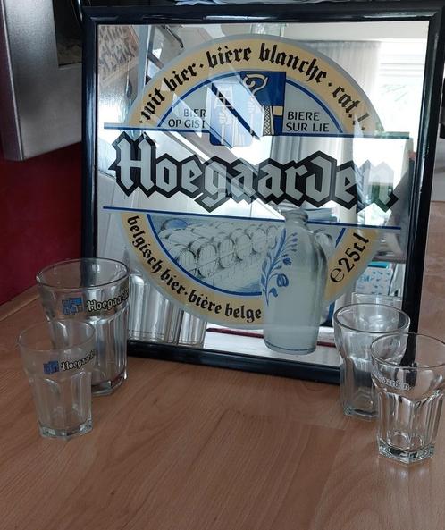 Hoegaarden-set: 1 spiegel + 4 glazen, Verzamelen, Biermerken, Zo goed als nieuw, Reclamebord, Plaat of Schild, Overige merken