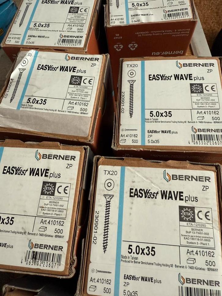 500 stuks Berner spaanplaatschroef EASYfast WAVE TX20 3,5X50, Doe-het-zelf en Bouw, IJzerwaren en Bevestigingsmiddelen, Nieuw