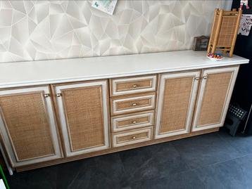 Mooie vintage dressoir met rotan, Huis en Inrichting, Kasten | Dressoirs, Ophalen, Vintage, scandinavisch, Zo goed als nieuw, 200 cm of meer
