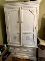 Armoire, lit et table de nuit en bois blanc, Ophalen, Eenpersoons, Wit, Zo goed als nieuw