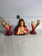 Antiek arnova christus borstbeeld met kandelaars, Ophalen