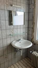 Vintage lavabo met glazen legger en spiegel, Ophalen, Gebruikt