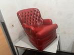Vintage rode leren fauteuil — Chesterfield-stijl, Ophalen of Verzenden, Gebruikt, Leer