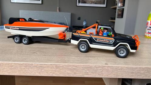 Playmobil Jeep met speedstar Speedboot, Kinderen en Baby's, Speelgoed | Playmobil, Gebruikt, Complete set, Ophalen of Verzenden