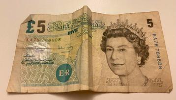 Oud Engels bankbiljet 5 pond beschikbaar voor biedingen