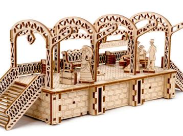 3D Houten Puzzel Trein Spoor Station 1:40 - DIY Wood Build beschikbaar voor biedingen