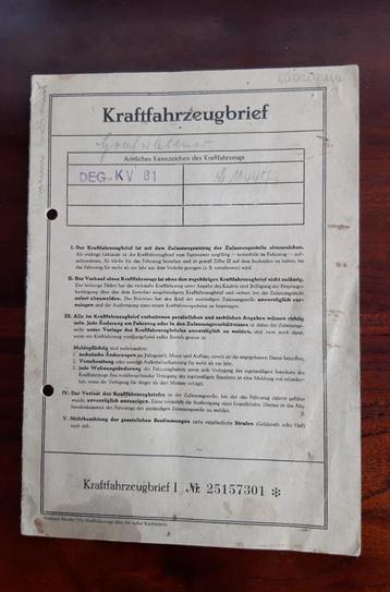 Duits inschrijfbewijs BMW 700 1962  beschikbaar voor biedingen