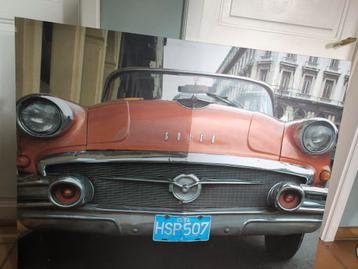 Groot formaat fotolijst met vintage Cubaanse auto beschikbaar voor biedingen