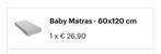Babymatras, Huis en Inrichting, Slaapkamer | Matrassen en Bedbodems, Ophalen, Nieuw, 190 cm of minder, 70 cm of minder