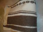 Ecru handgebreide trui met bruin streepmotief, Wit, Maat 46/48 (XL) of groter, Zo goed als nieuw, Ophalen