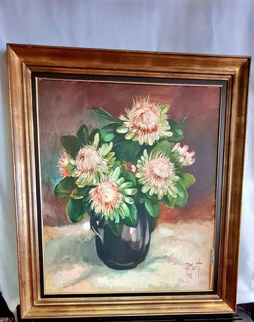Geen stil, wel explosief leven prikarme Pink Protea's, Antiek en Kunst, Kunst | Schilderijen | Klassiek, Ophalen