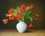 Kunsthandel Gennep -"Rode Tulpen In Witte Vaas", Antiek en Kunst, Kunst | Schilderijen | Modern, Ophalen of Verzenden