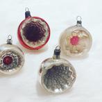 Set van 4 antieke, glazen Lauscha deukballen in glas, Diversen, Kerst, Gebruikt, Ophalen of Verzenden