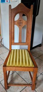 Eiken stoelen romaanse stijl stoffen zitting groen, Ophalen