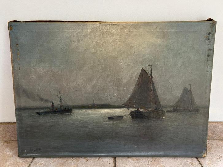 Olieverf op doek door Romain Steppe (1859 - 1927) - Marine, Antiek en Kunst, Kunst | Schilderijen | Klassiek, Ophalen of Verzenden