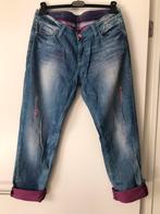 Vervaagde Jn-Joy jeans met scheuren en roze randen, Gedragen, Blauw, Jn-joy