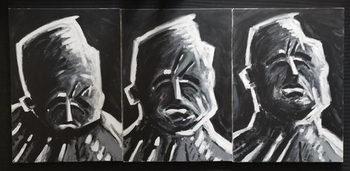 3-luik - Portret van man in zwart-wit, Antiquités & Art, Art | Peinture | Moderne, Enlèvement ou Envoi