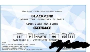Ticket concert black pink, Une personne, Août